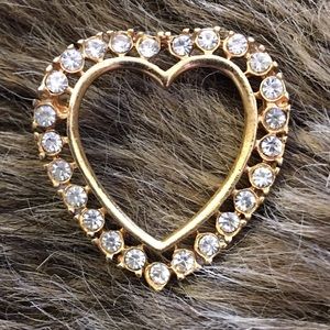 Vintage 80s gold tone rhinestone heart brooch